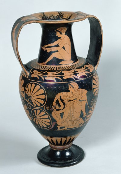 Attische rotfigurige Amphore, die eine Mänade und einen Satyr darstellt, von Panphaios von Greek